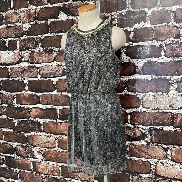 Grifflin Paris Blouson Dress NWT Metallic Sleeveless Keyhole Grey Size Small S - Picture 5 of 16